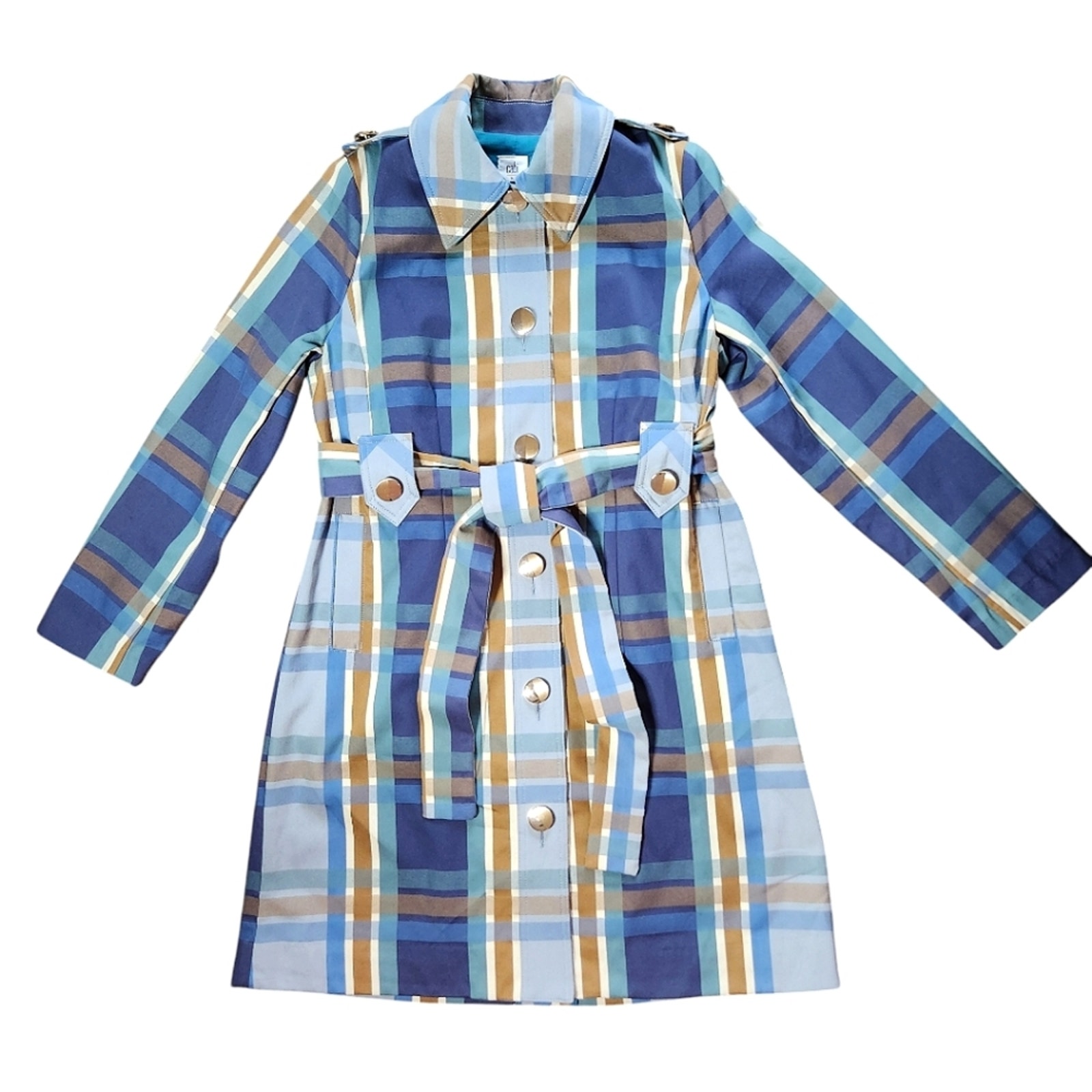Cabi Highclere trench coat plaid multicolor size M #6248