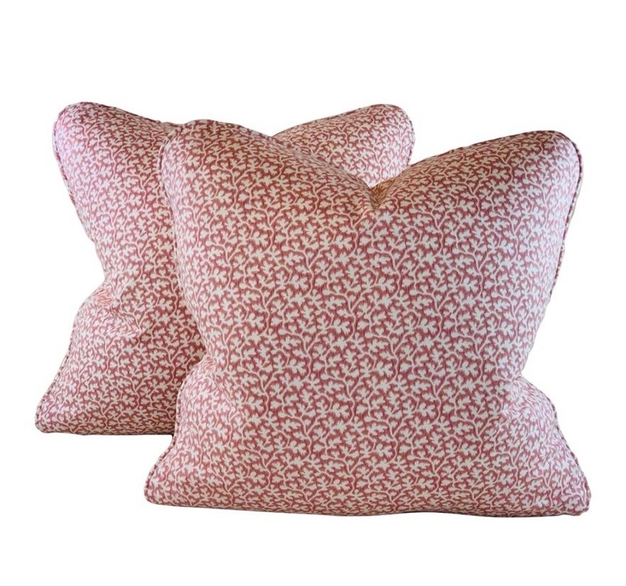Pair 18 P Kaufmann Waverly Pink Ivory Portia Botanical Leaf Vine Pillow Covers