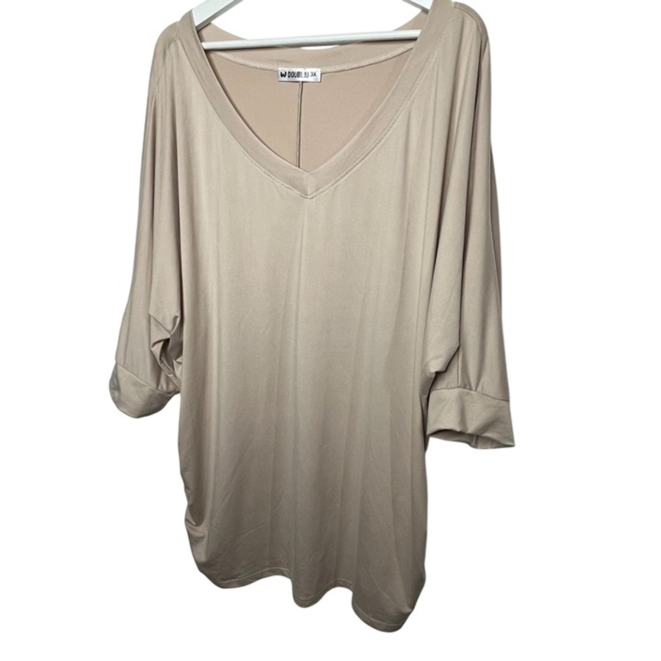 Doublju Plus 3X Brown V-Neck Tunic Blouse Dolman Sleeve Oversized Shirt