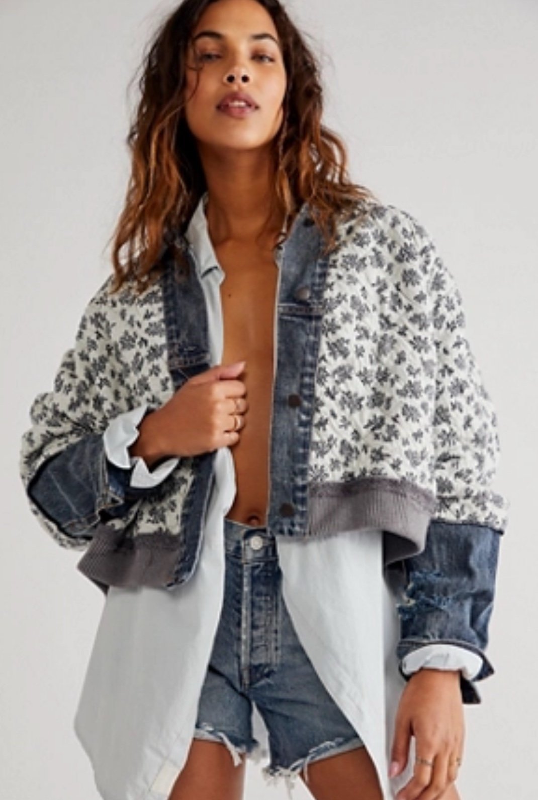 Free People Ditsy Denim Jacket Size M/L