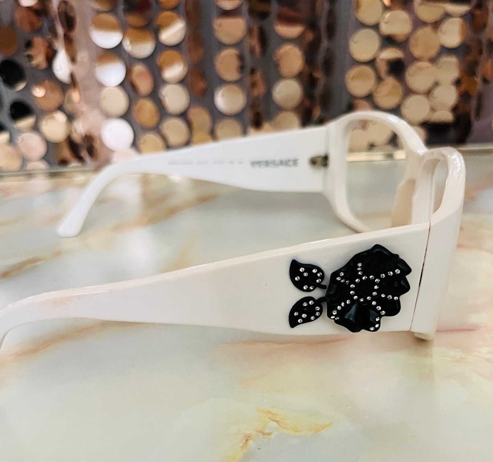 VERSACE 4148-B 366/11 Black & Whit Flower Sunglasses