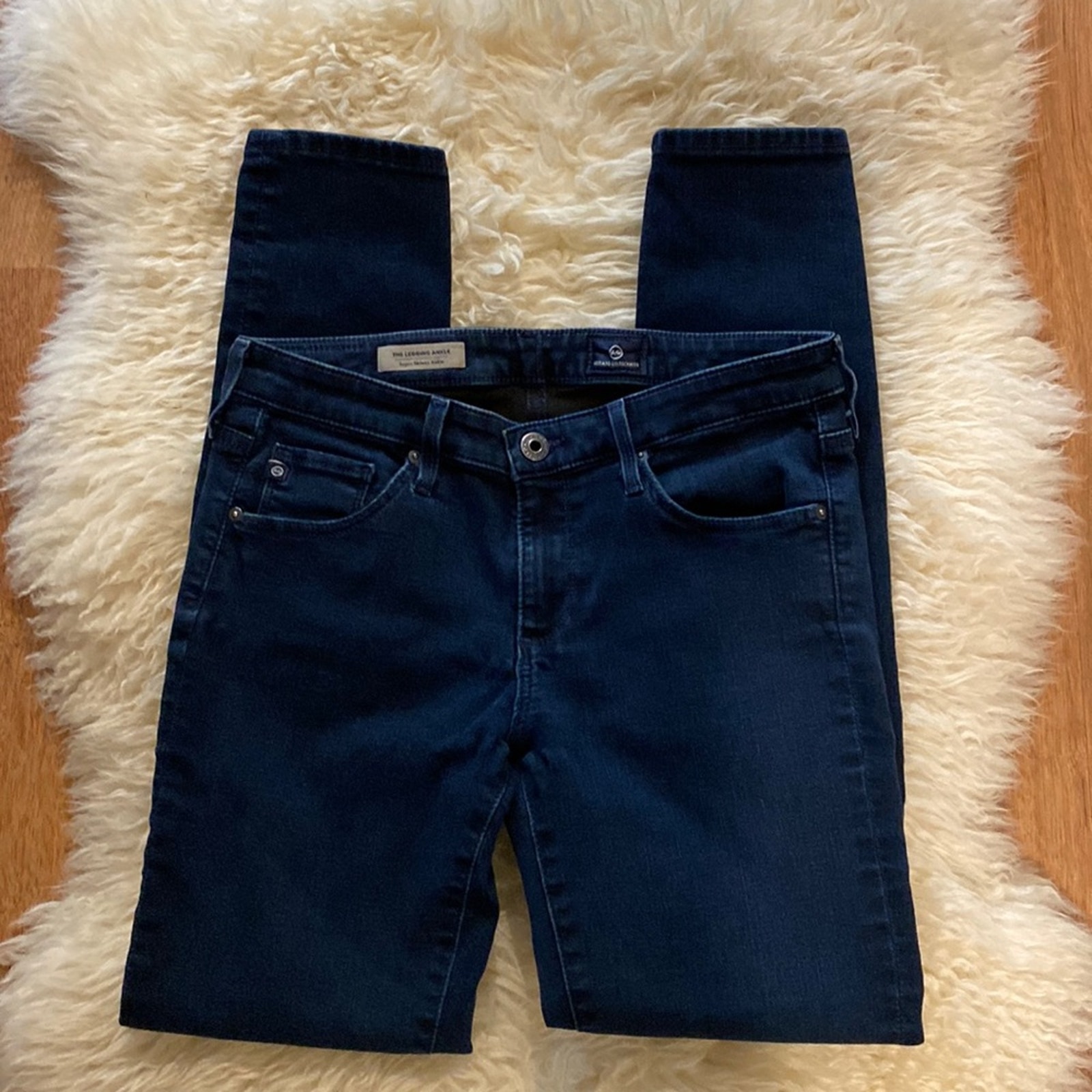 AG Adriano Goldschmied Super Skinny Legging Ankle Dark Blue Jeans EUC Sz 27R