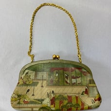 Toile Japanese Painted Leather Evening Clutch Bag