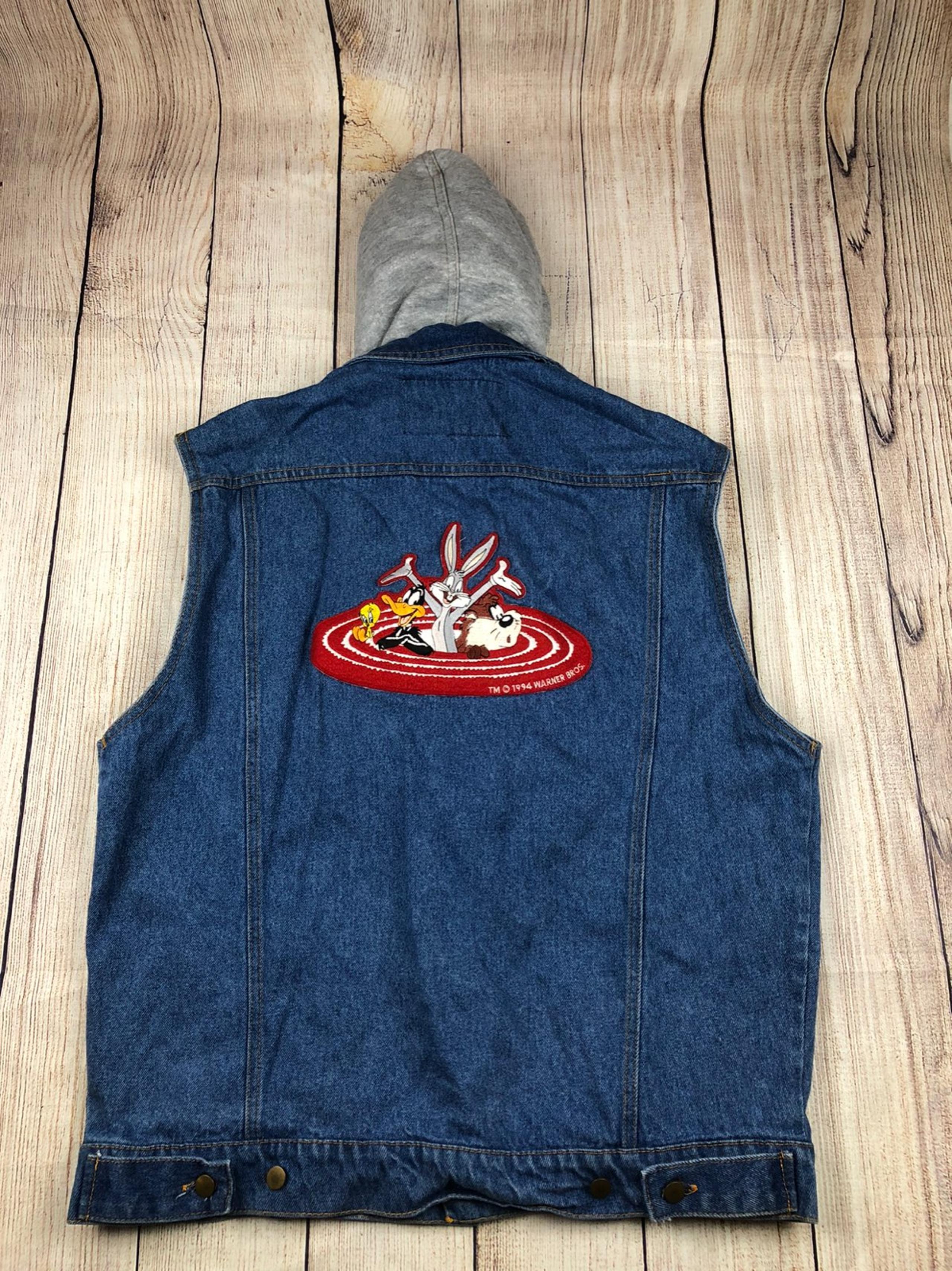 Vintage looney tunes jean jacket vest lg