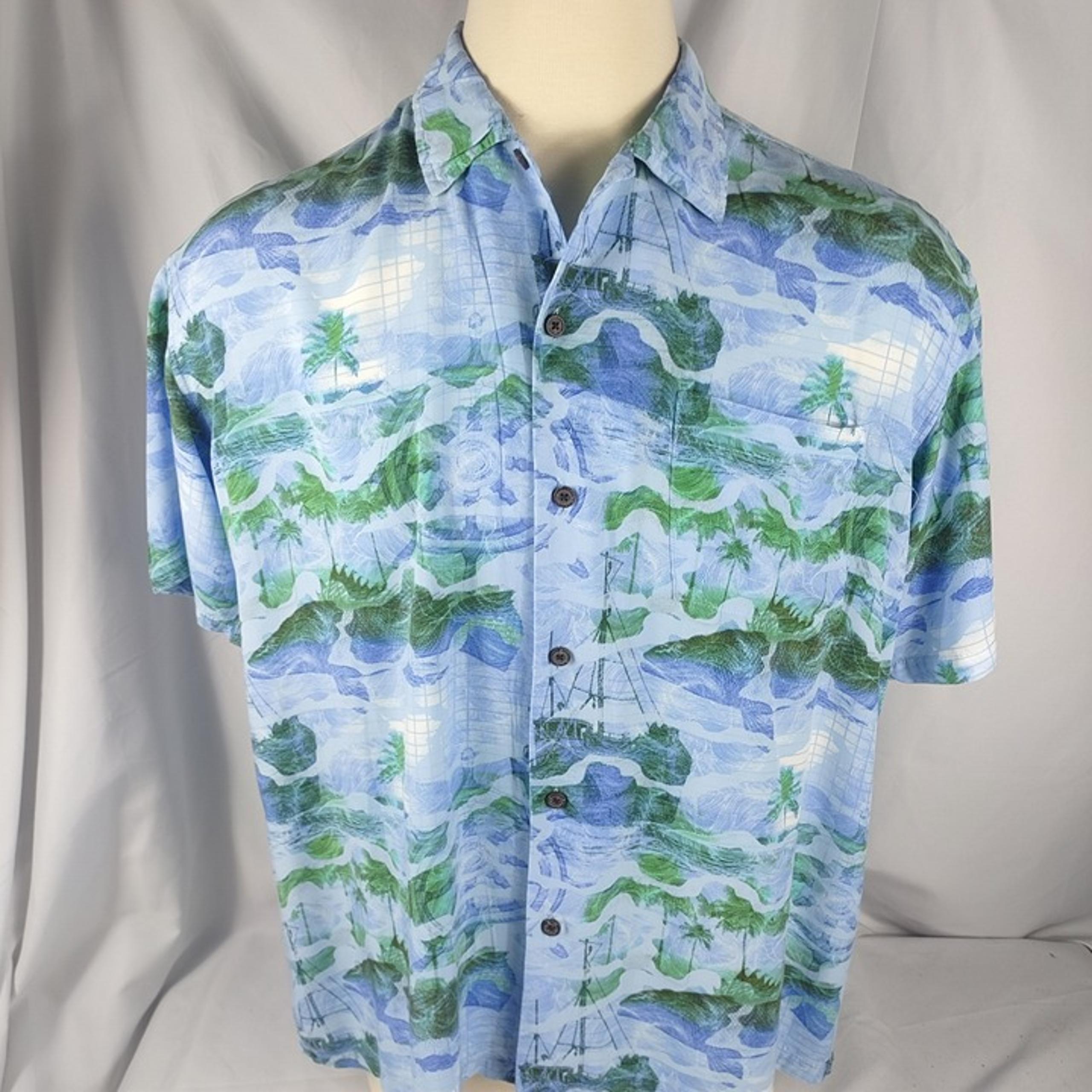 Outdoor Life Mens Hawaiin Shirt Blue/Green Aquatic Theme Size Large