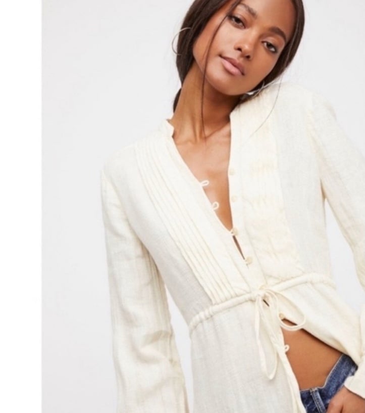 Free People Steal The Sunshine Cream 100% Linen Dress NWOT