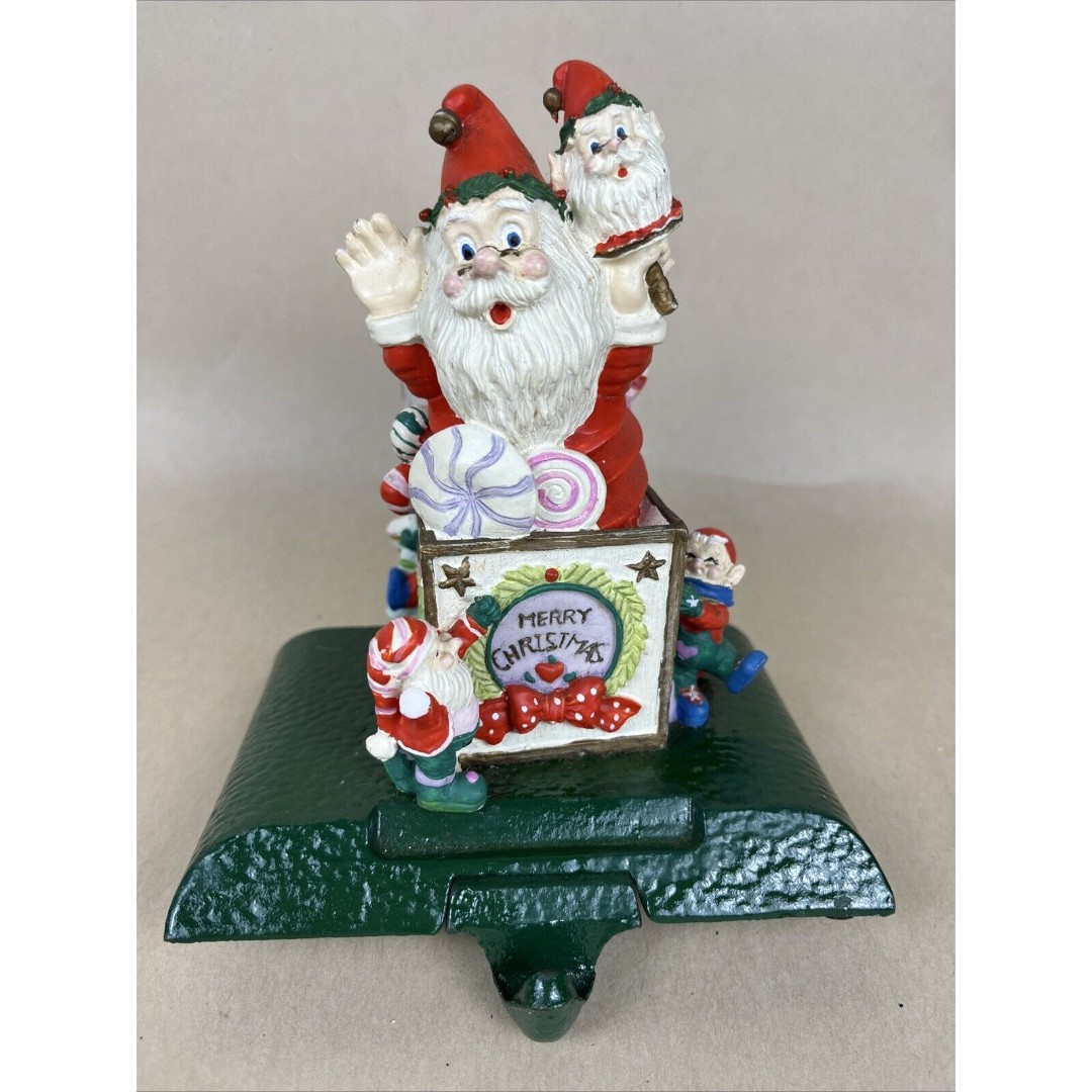 Vintage Giny Inc Cast Iron Santa In A Box Adjustable Christmas Stocking Holder