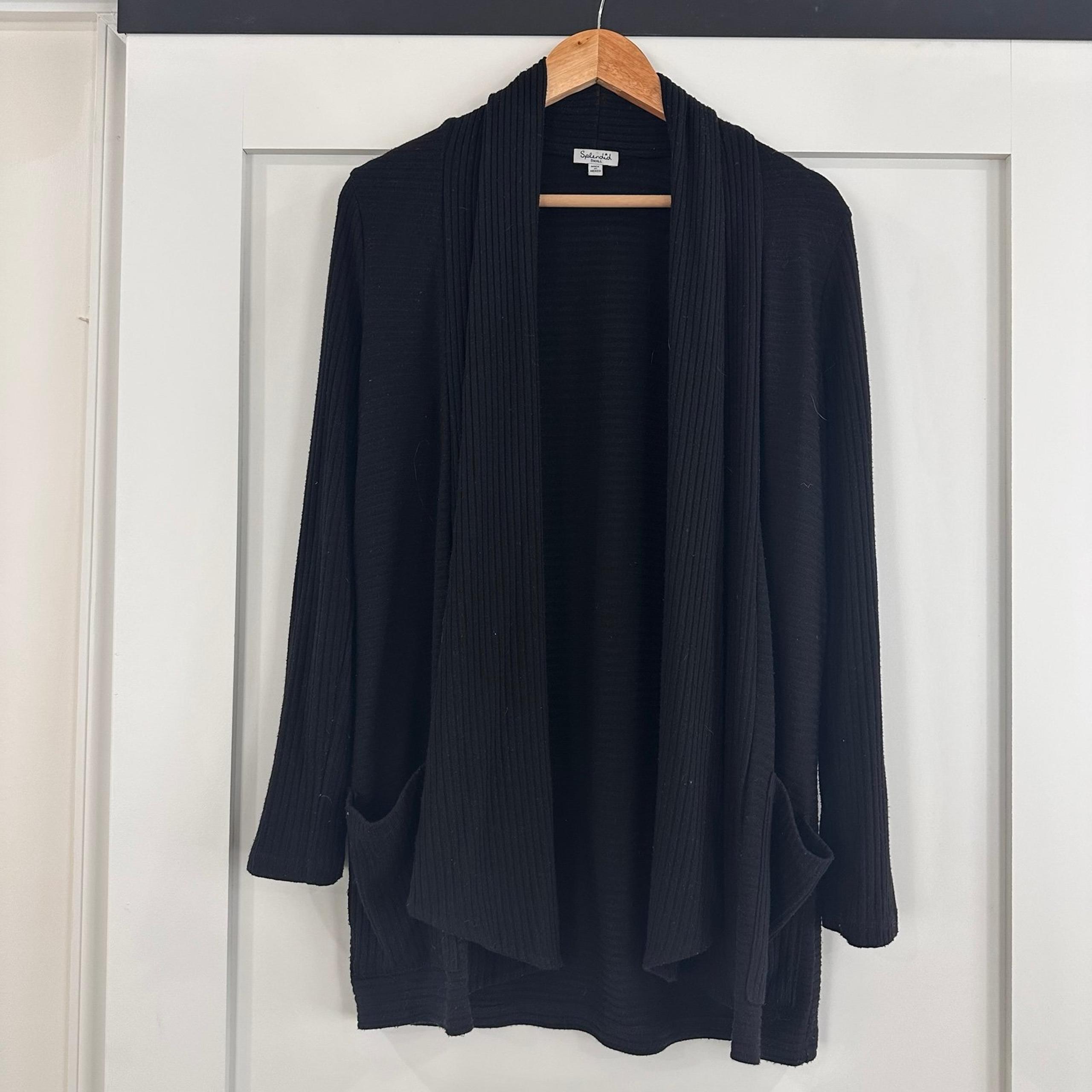 Splendid women’s ribbed draped cardigan sweater black small