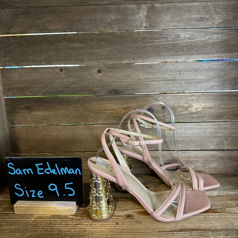 New NWOB Womens Sam Edelman Kayden Nude Leather Heels Sandals Shoes Size 9.5 M