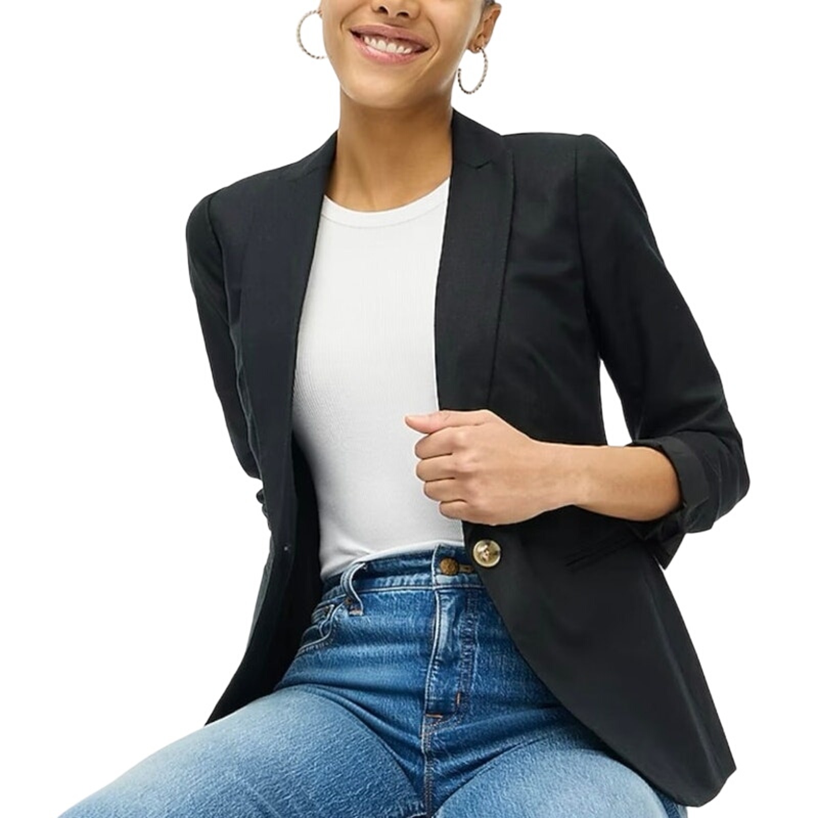 NWT J. Crew Factory Linen-blend Holland Blazer Black Size 8 AL222 Career Work