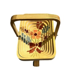 Vintage Collapsible Accordion Wood Folding Fruit Basket Bowl Hand Painted Signed