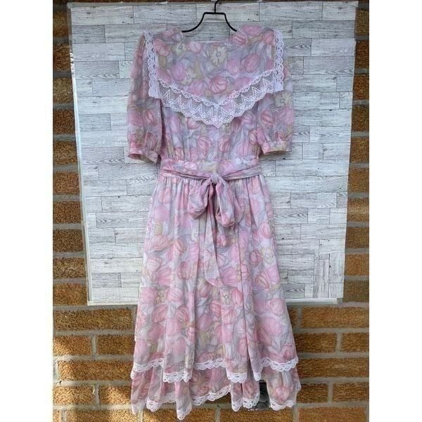 GUNNE SAX by JESSICA Mcclintock Pink Floral PRAIRIE VICTORIAN DRESS size 7