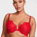 Victoria's Secret Push Up Very Sexy Shine Strap Red 36C Bra Adds 1 Cup Set Thong