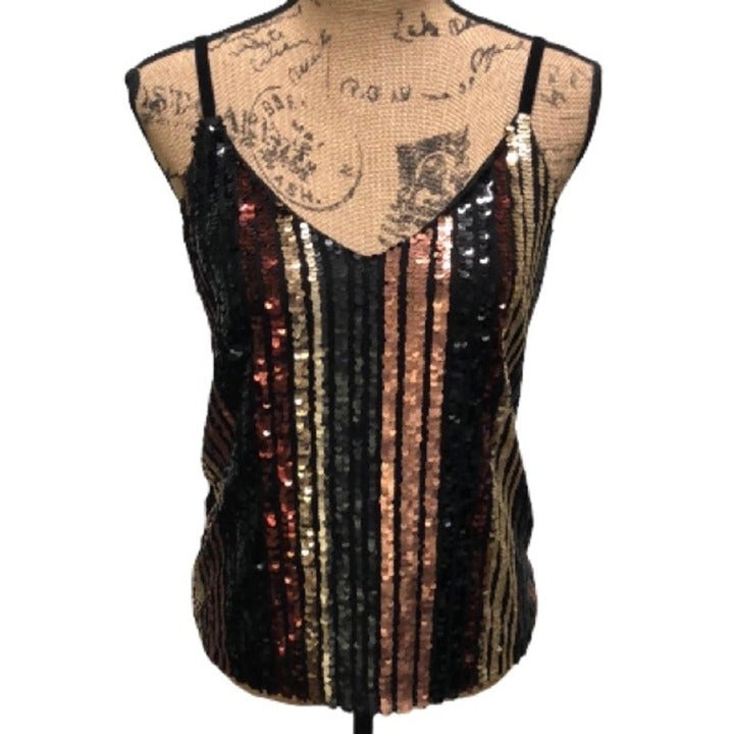 {INC International Concepts} Black And Gold Sequin Camisole