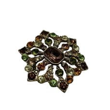 Vintage 80s Claiborne Gold Tone Brooch Pin Multi Colored Rhinestones Signed LC