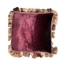 Vintage Red Burgundy Velvet Tassel Fringe Feather Filled Accent Decorative Cushi