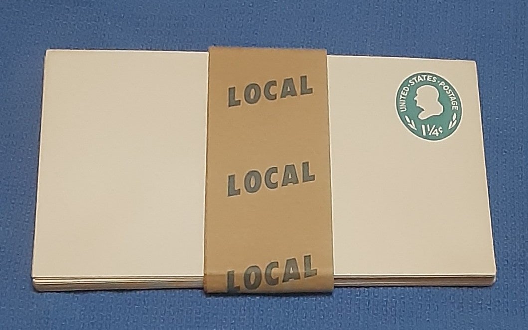 Lot of 15 Post Office Dept 1-1/4 Cent Embossed Stamp Envelope Label 15 -A 8-58