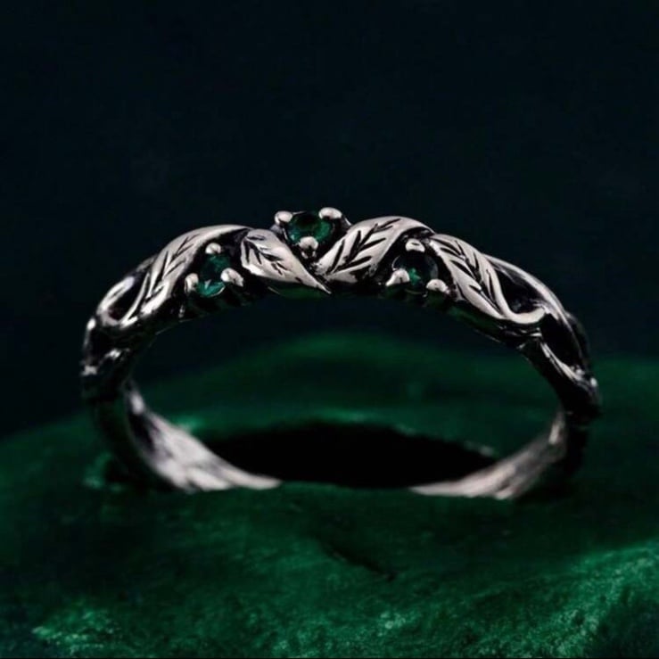S925 Enchanted Forest Design Emerald Ring