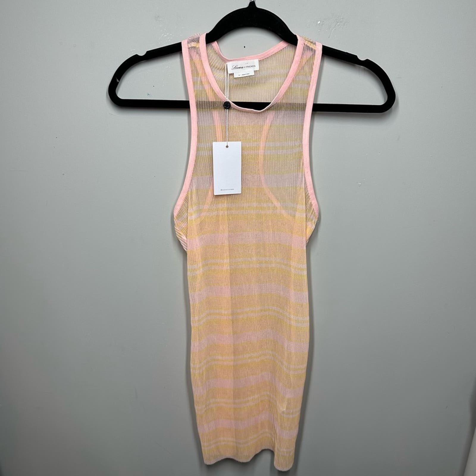 Lovers + Friends Orange Pink Striped Pleated Racerback Sheer Mesh Dress