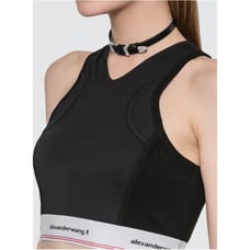 Alexander Wang T Wash And Go Crop Top Ribbed Logo Tape black sz XS activewear