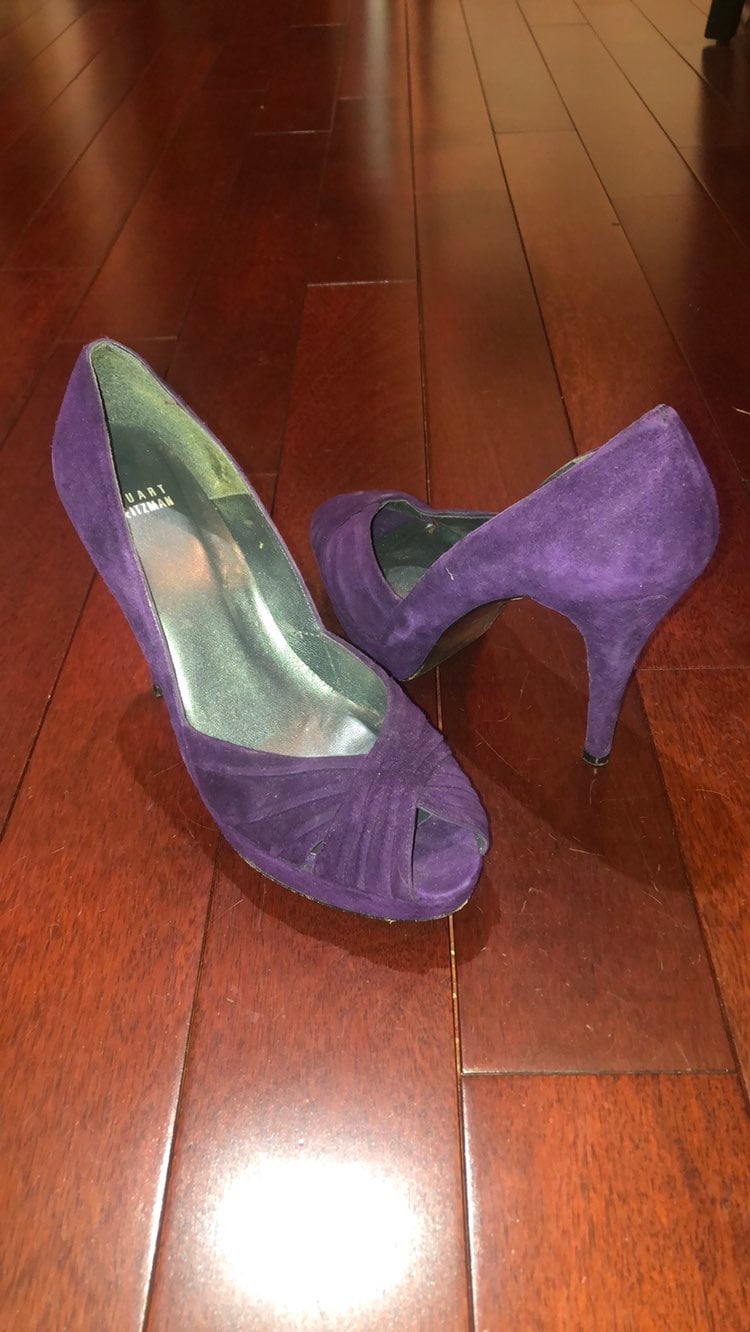 Stuart Weitzman pumps stilettos purple suede Open toe Heels