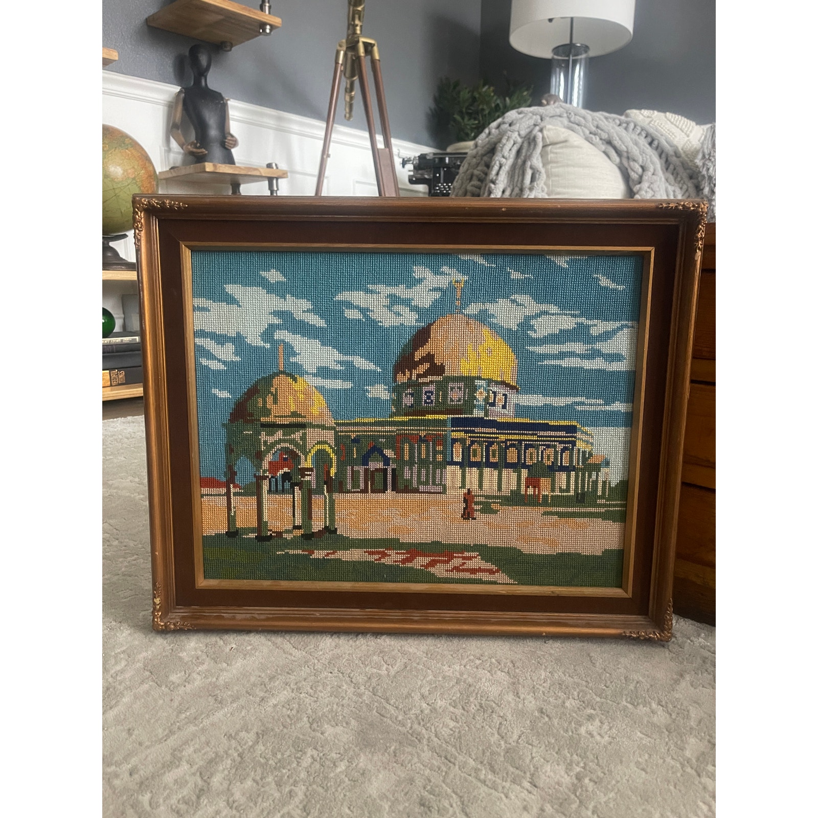 Jerusalem, Dome of the Rock, Fiber Art, Framed, Wall Hanging, ~ 250113-WH HME