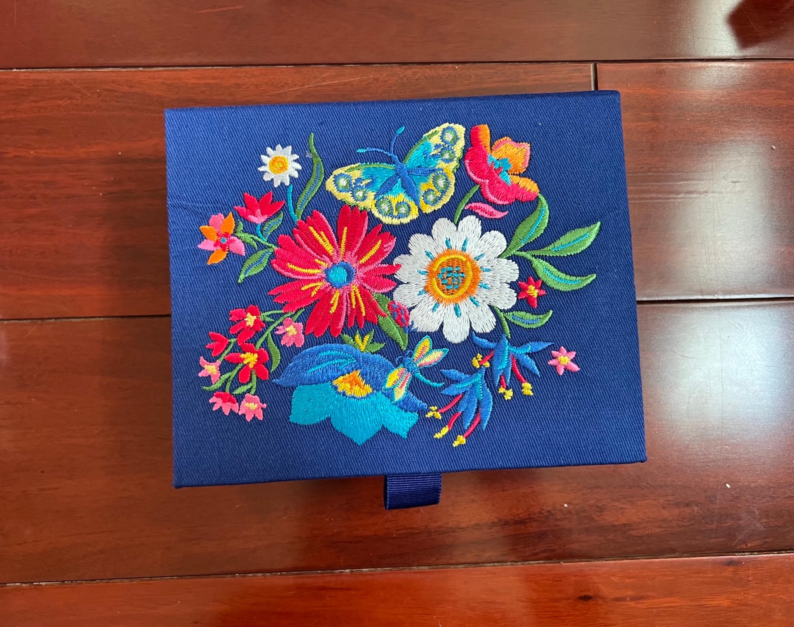 NEW Brighton Blue Floral Embroidered French Garden GWP Jewelry Box