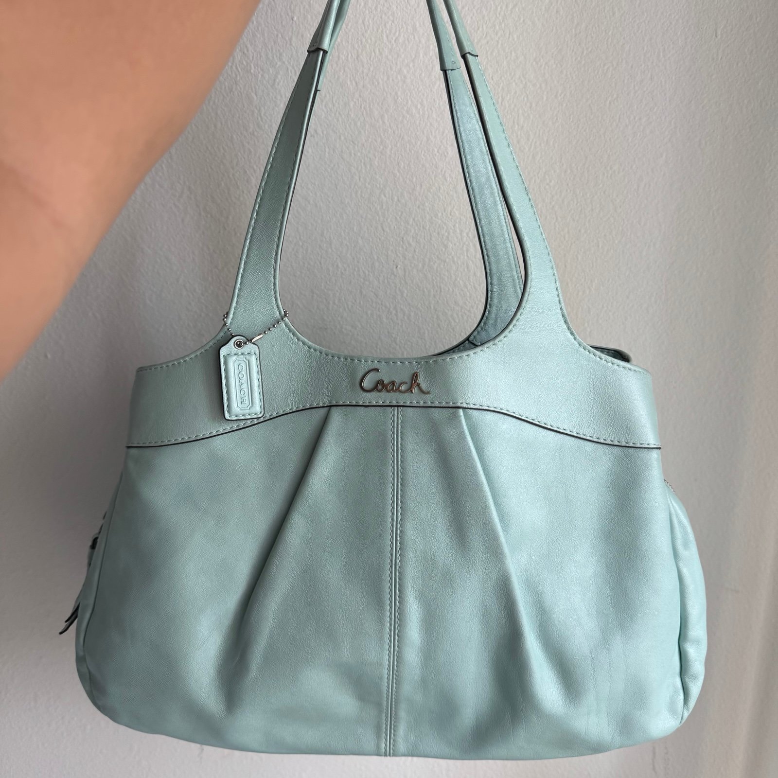 Coach lexi hobo shoulder bag in aqua blue leather and silver hardware
