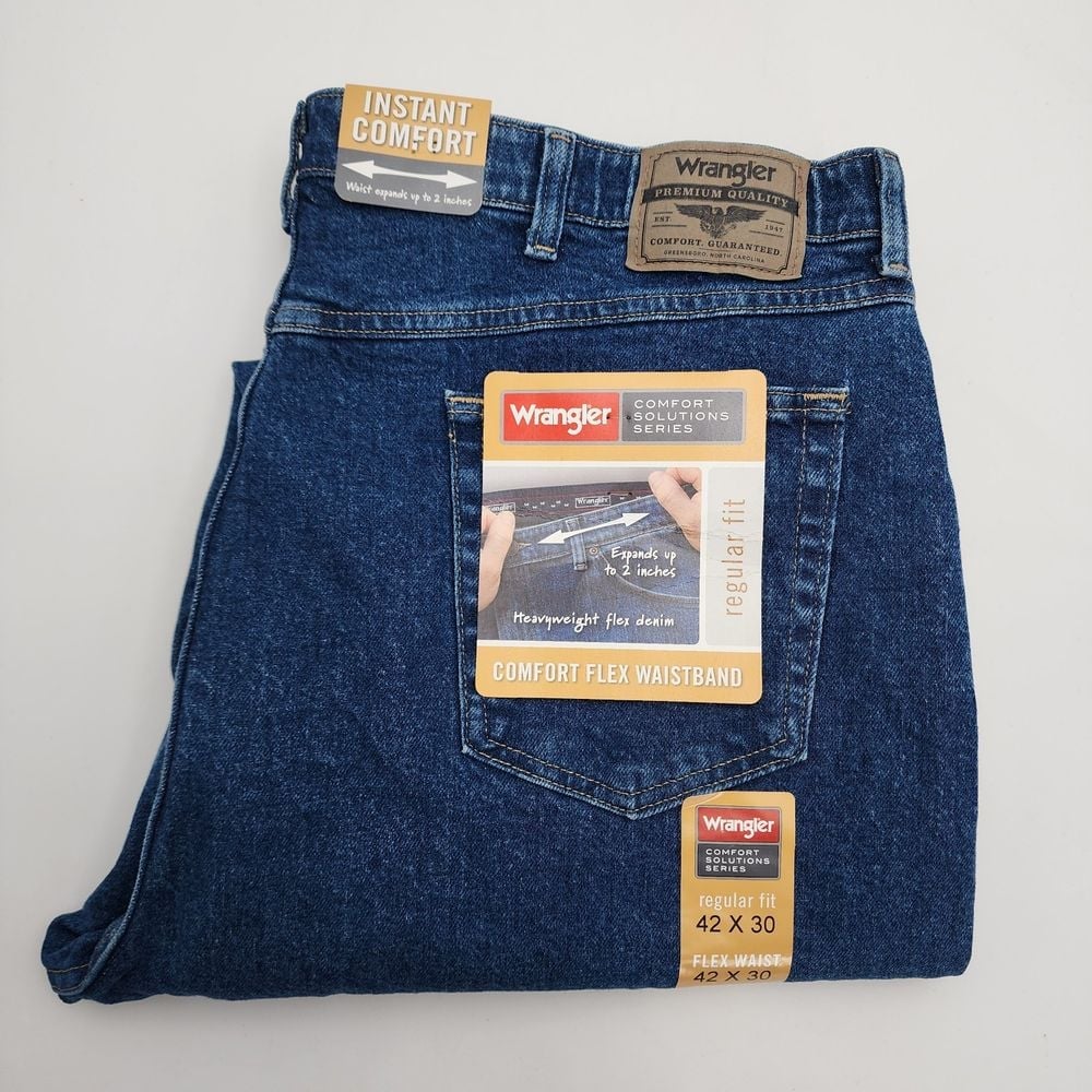 Wrangler Men's 42x30 Comfort Solutions Series Flex-Waist Blue Jeans NWT Regular