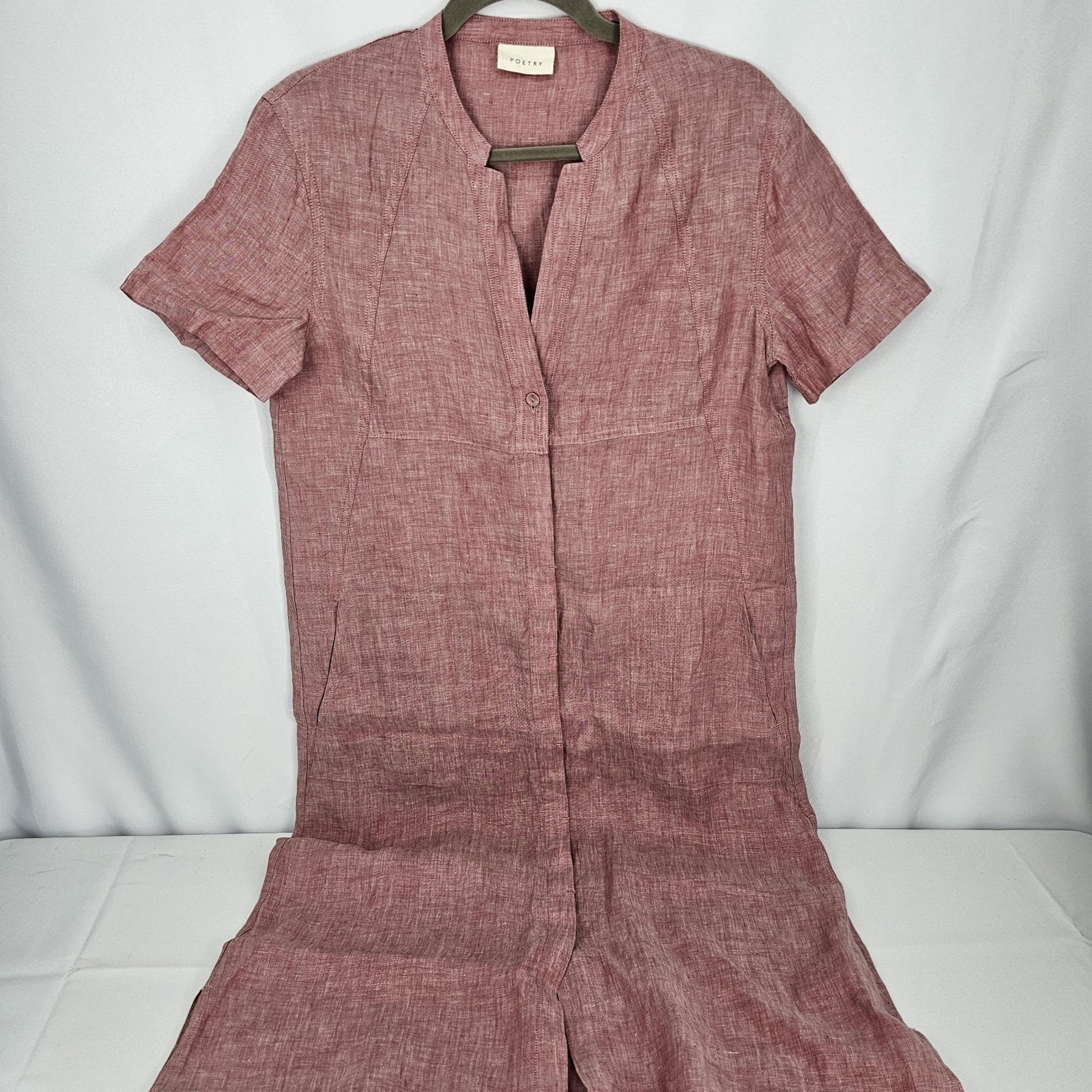 Poetry Womens 4 Dress 100% Linen Red Minimalist Short Sleeve Fits 4 To 8 NWOT