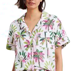 NWOT PRINTFRESH Pajama Shirt M Monkey Palm Pearl Button Up Short Sleeve Pocket