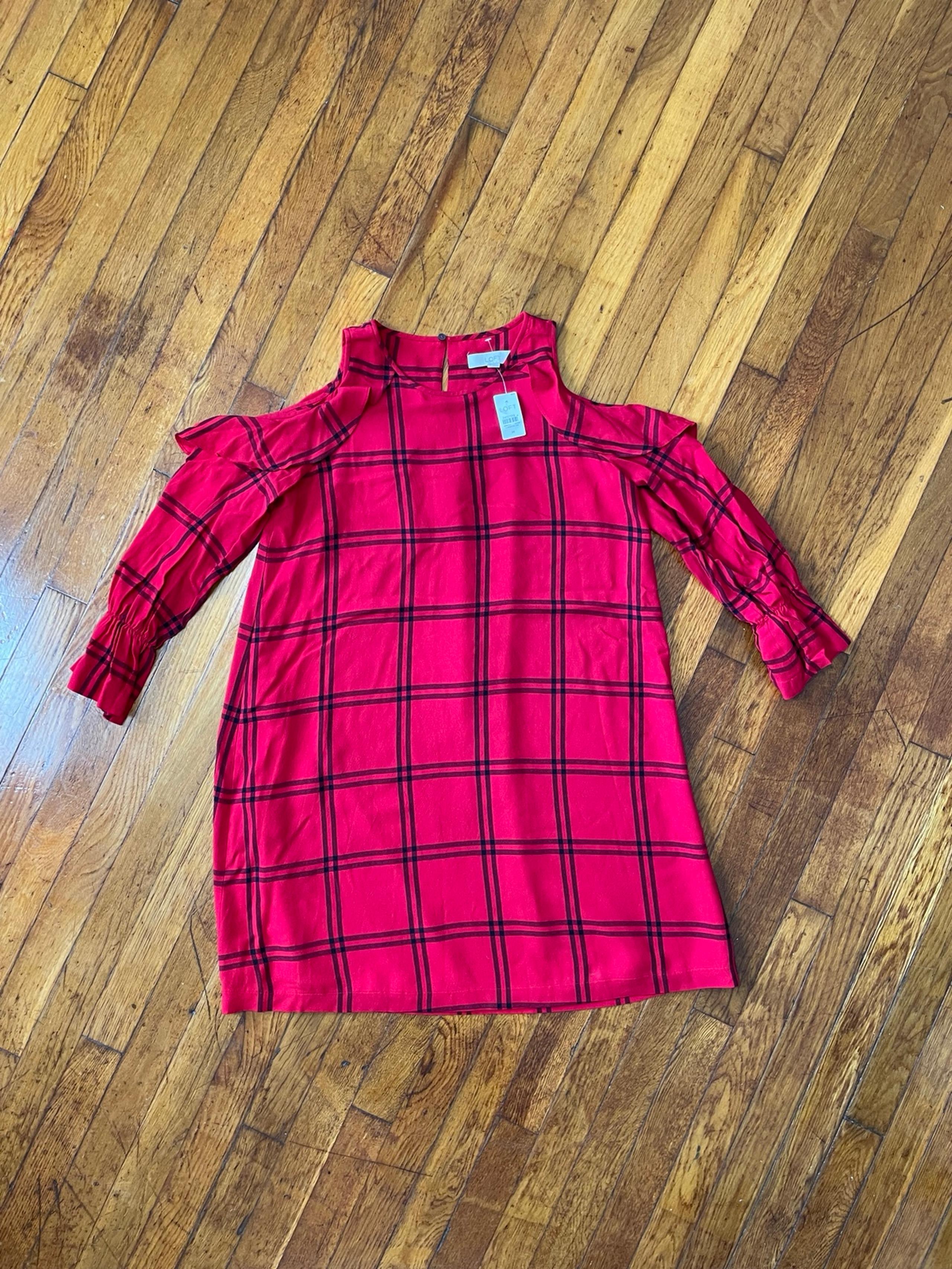 NWT LOFT Plaid Cold Shoulder Sheath Dress