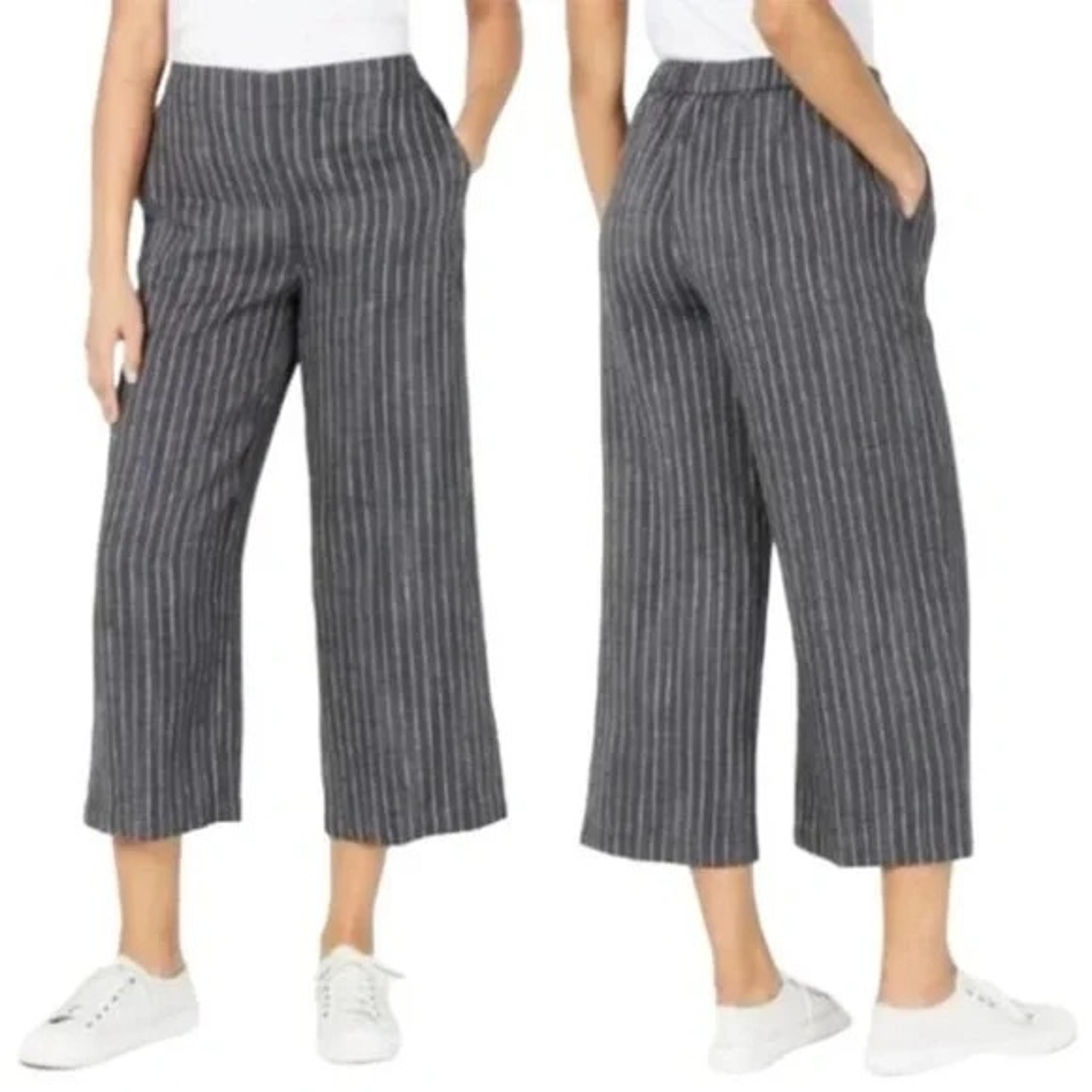 Eileen Fisher Delave Striped Linen Wide Leg Cropped Pants Size 2X