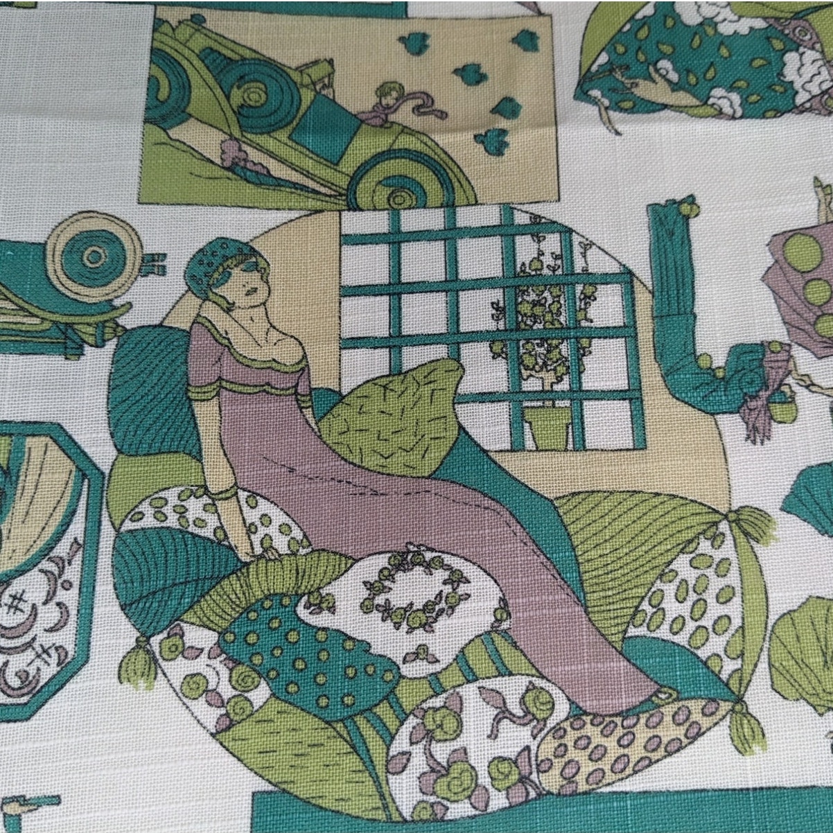 Vintage Mod Sultry Ladies 1970's does the 1920's ART DECO FABRIC Pastel 50/50