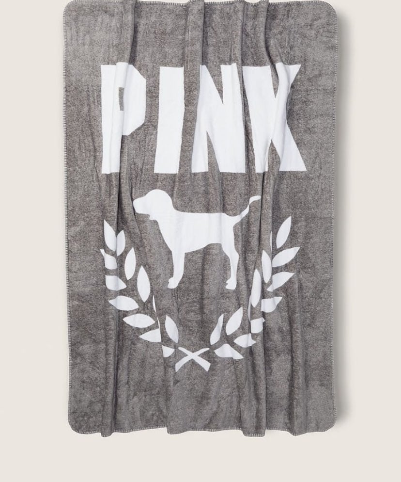 Victoria's Secret PINK Sherpa Blanket Grey Dog