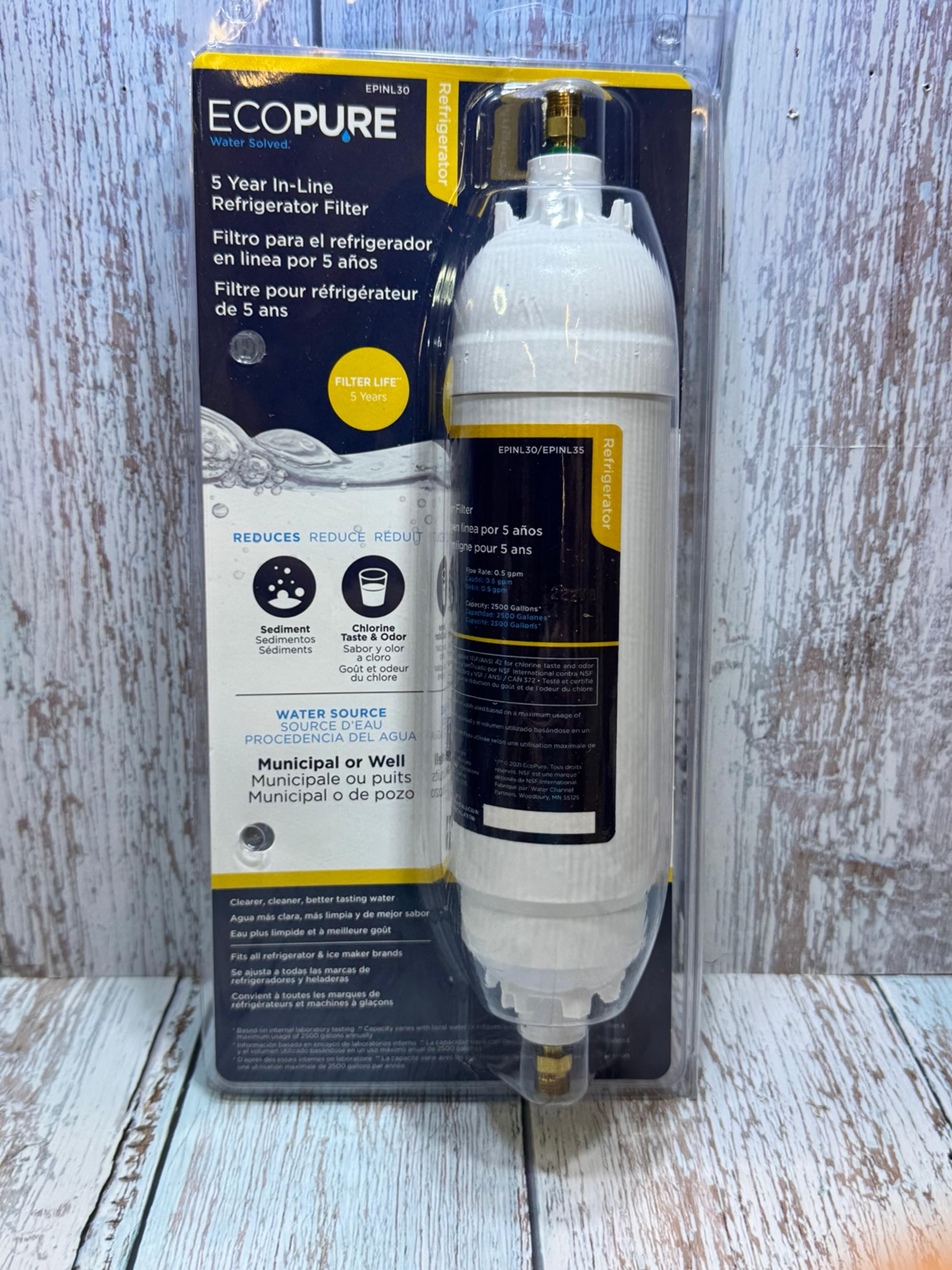 EcoPure EPINL30 Water Filter 5 Year In-line Refrigerator Filter - NEW