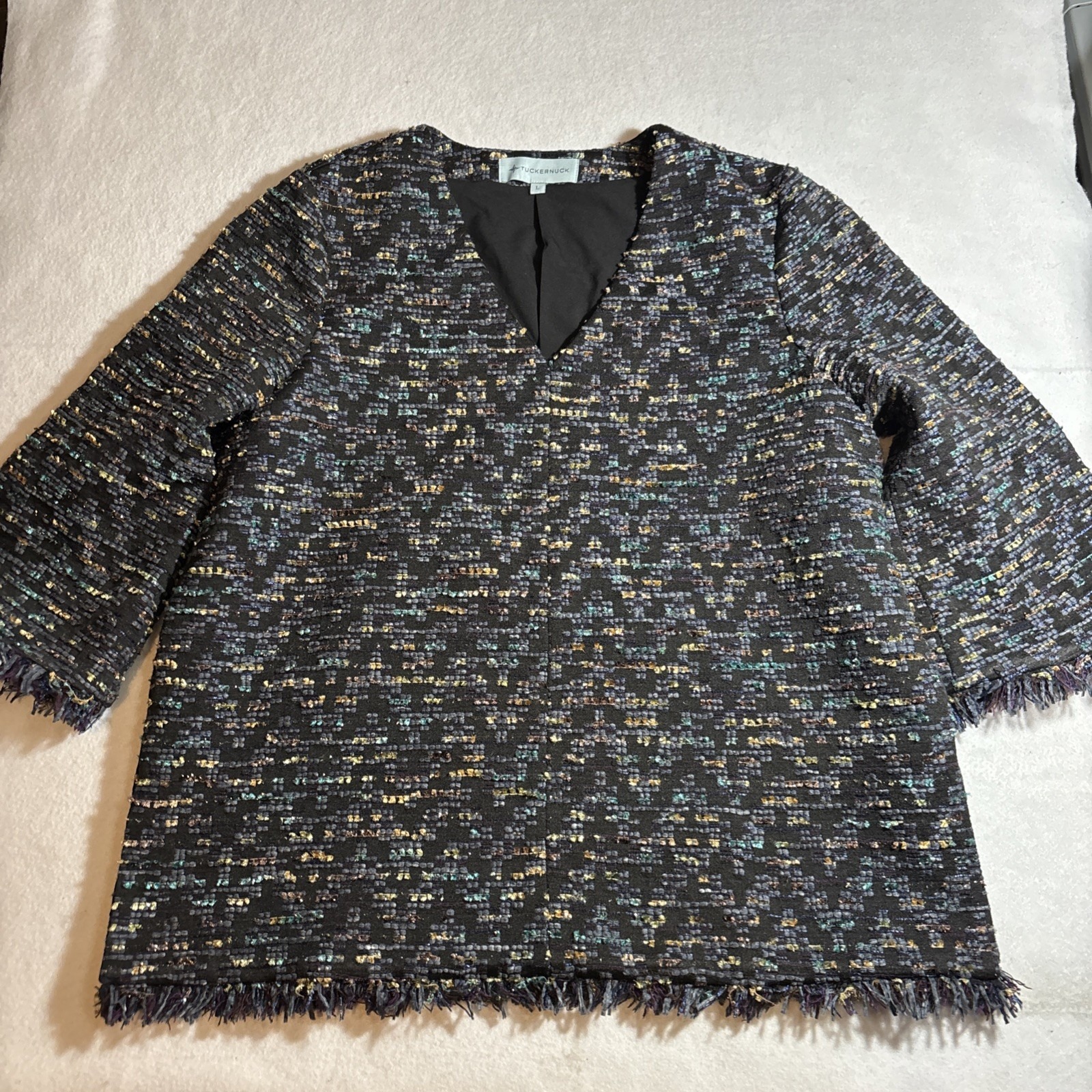 Tuckernuck Belfast Tweed Wool Blend Top Pullover Fringe Metallic Large