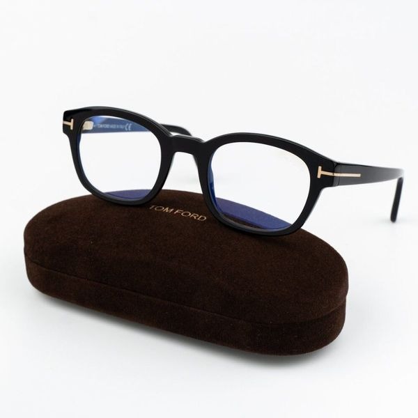 Tom Ford Women Eyeglasses Black Clear Blue Light Block Square FT5808 001 NEW