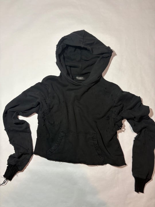 Black distressed crop top shotgun Amiri hoodie