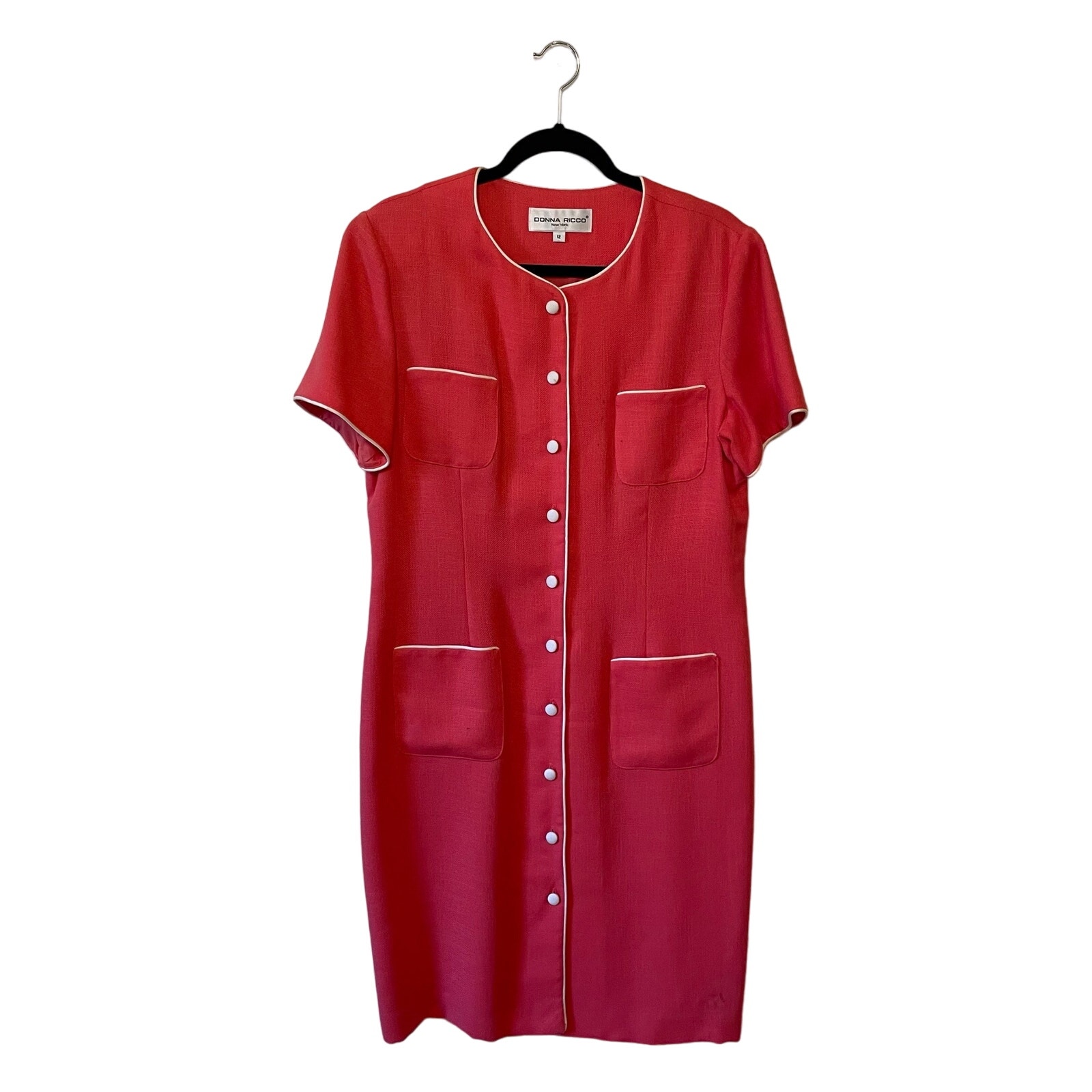 1980s Vintage 12 barbiecore midi dress short sleeve pink stewardess corpcore