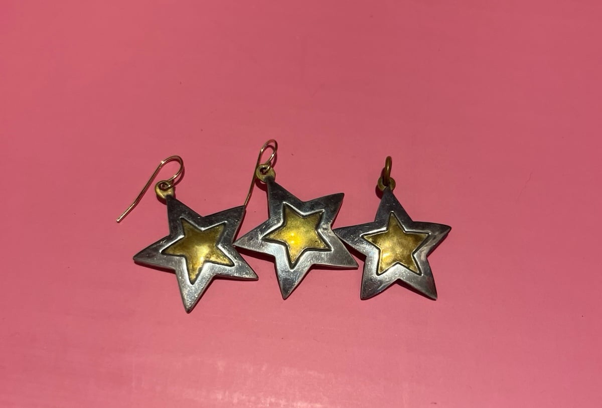 VINTAGE Jeep Collins Sterling Silver & Brass Star Earrings w/ Pendant