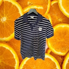 Lacoste Blue and White Striped Polo Size 3