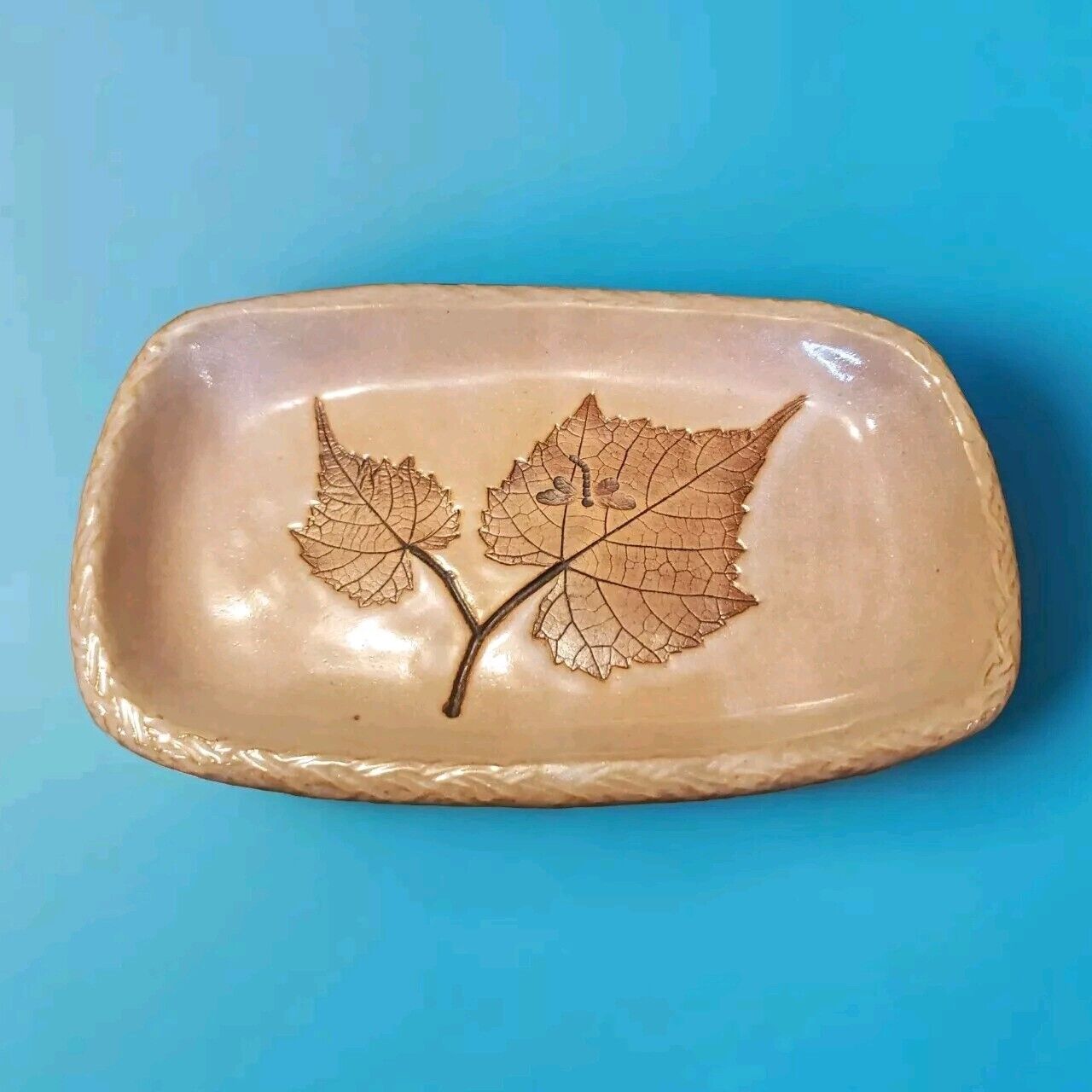 Trinket Tray W/ Dragonfly On A Maple Leaf Signed Mary Jane Rectangle Dish 5 x 8