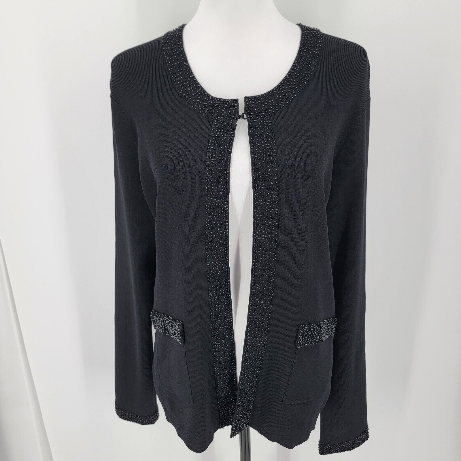 Vertigo Paris Cardigan Womens XL Beaded Trim Black