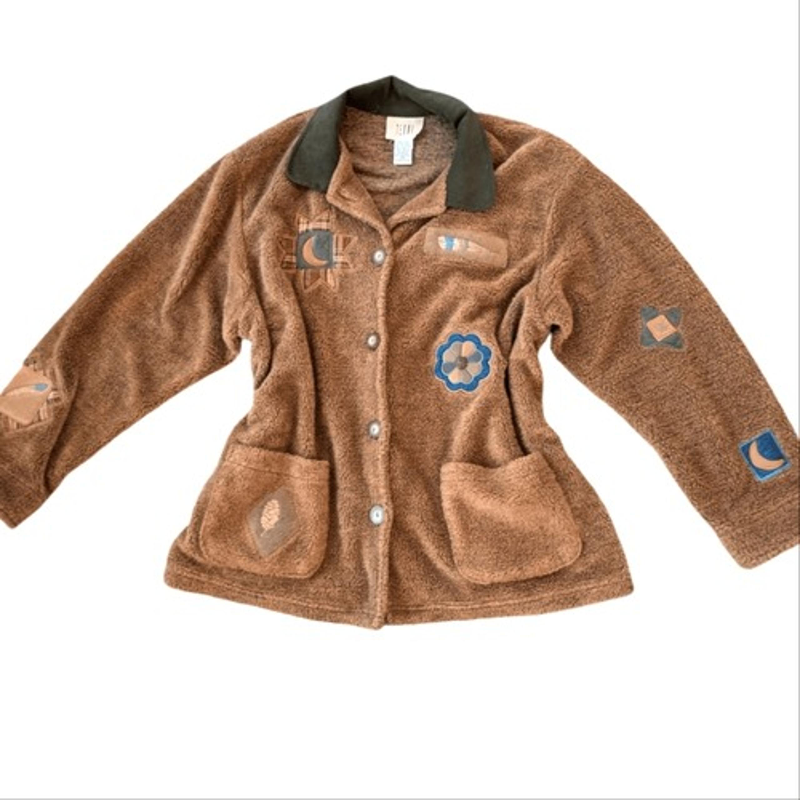 Women's Vintage teddy bear nature celestial theme embroidered fleece jacket - Teddi