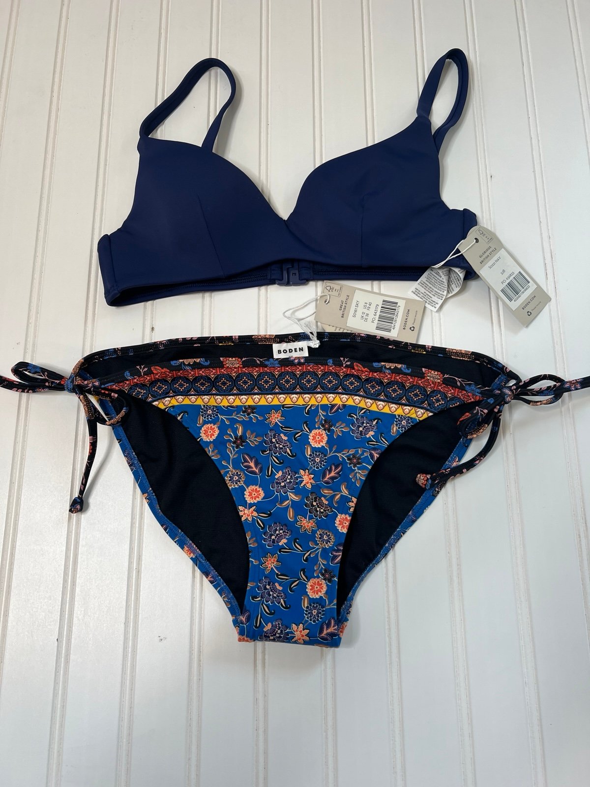 BODEN SYMI STRING BIKINI BOTTOM Swim 8 Navy Blue Top 32B 2 Piece Swim NEW. 376