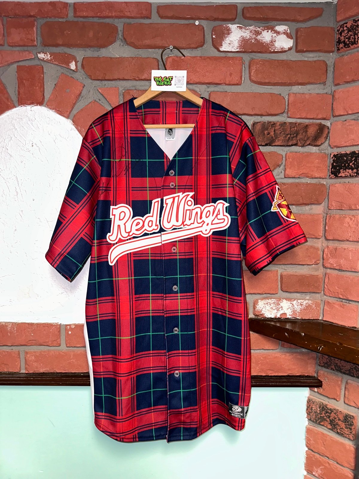 Vintage OT Authentic Jerseys Rochester Red Wings Red Plaid Baseball #1 Jersey