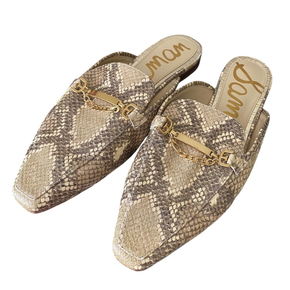 Sam Edelman Evelan Snake Print Loafer with Gold Chain Details - Size 9