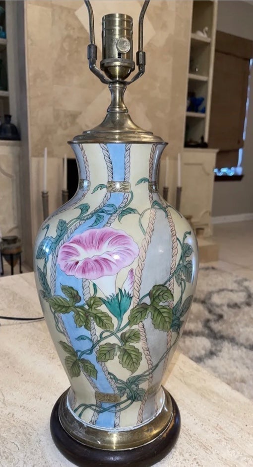 Wildwood Porcelain Table Lamp PEONY FLOWER Accent Lamp MCM LARGE