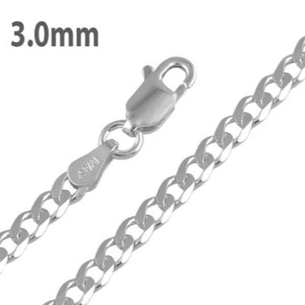 Sterling Silver Curb 20” Chain Unisex Necklace 3.0 MM New